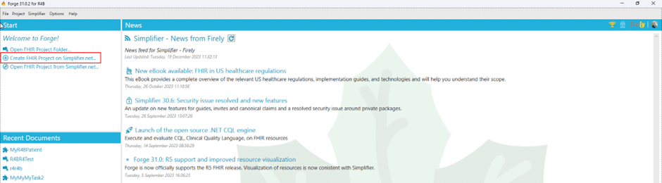 Create a FHIR poject on Simplifier